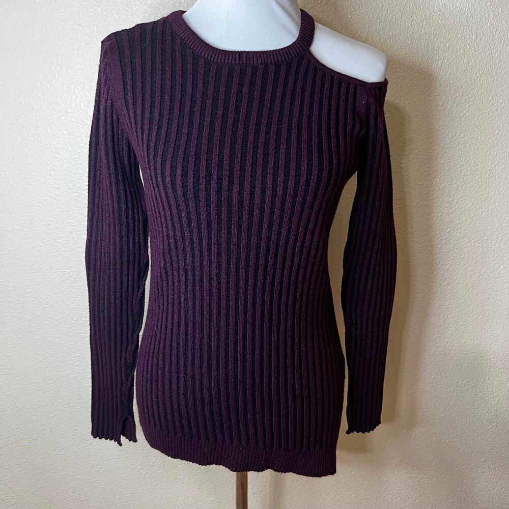 Feel the Piece TERRE JACOBS Purple Black ribbed cutout asymmetric sweater XS/S